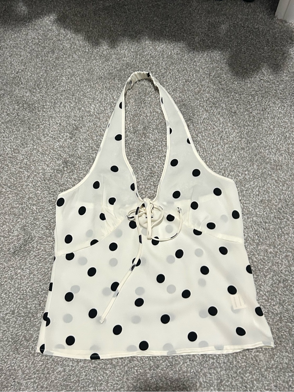 Polka Dot Halter Tank Top - Black on Cream